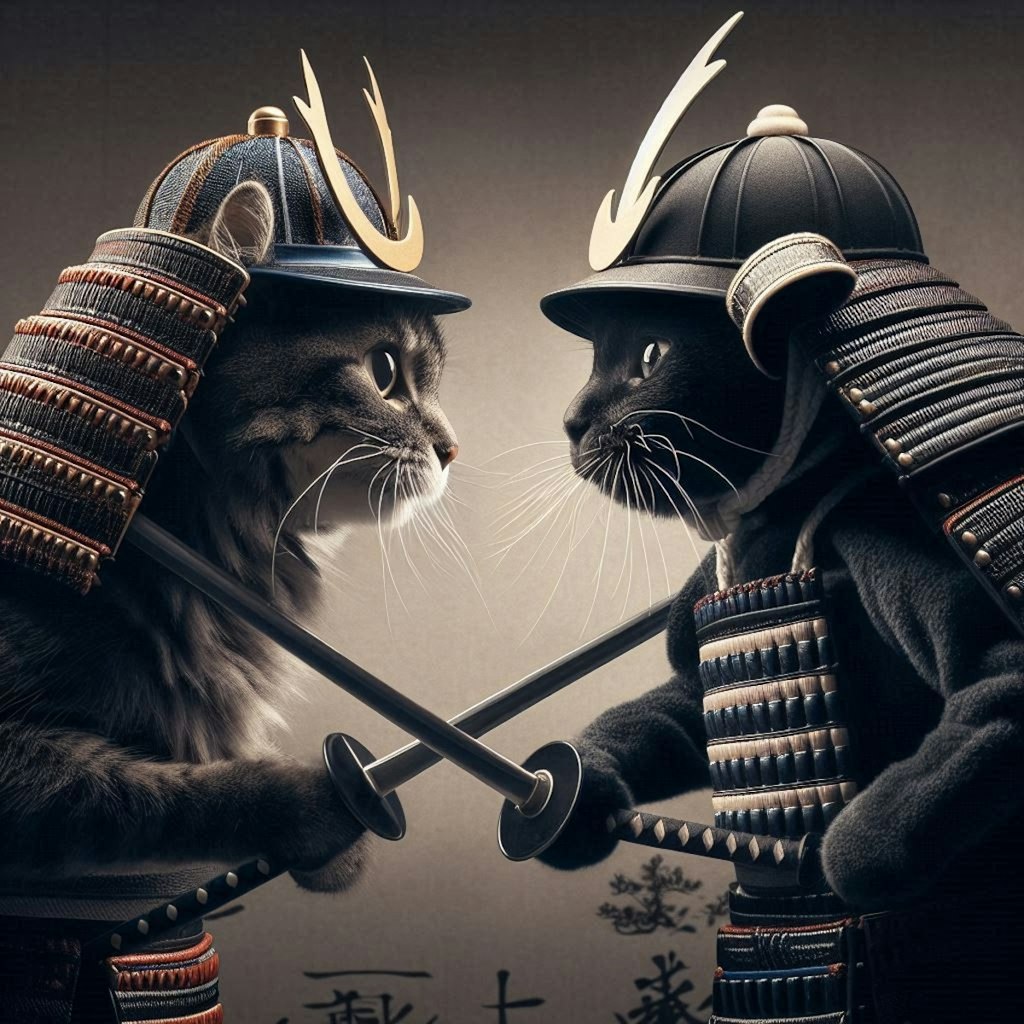 鍔迫り合いする猫