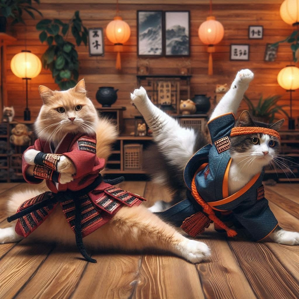 鍔迫り合いする猫