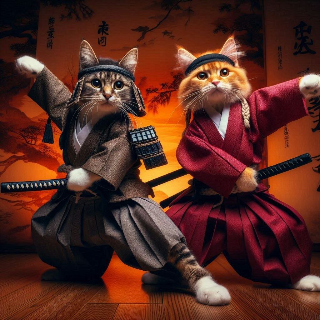 鍔迫り合いする猫