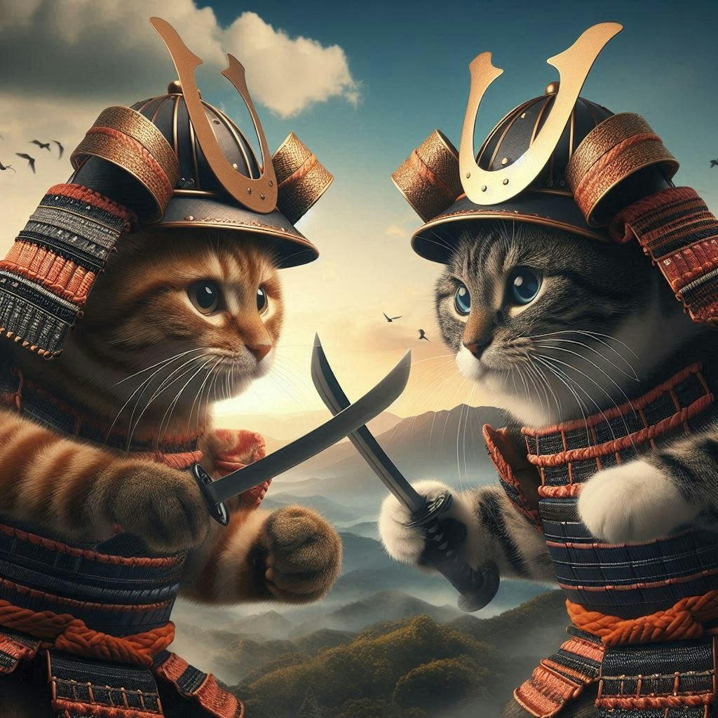 鍔迫り合いする猫
