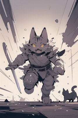 『ネコ戦士 vs. イヌ剣士』