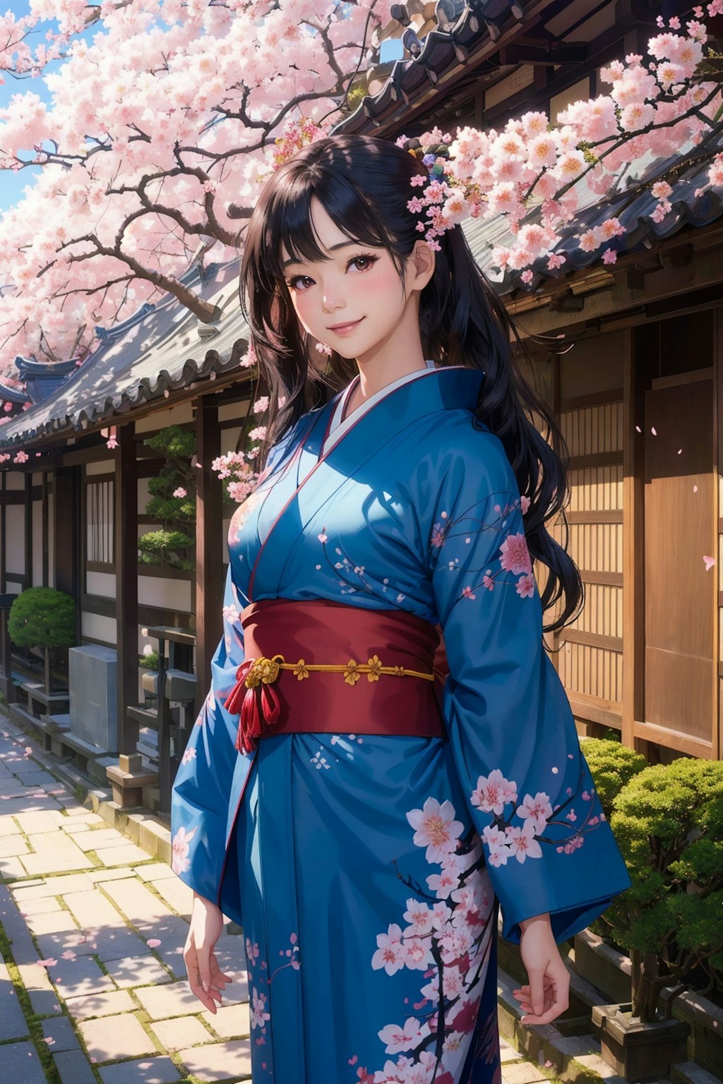 桜と着物のお姉さん