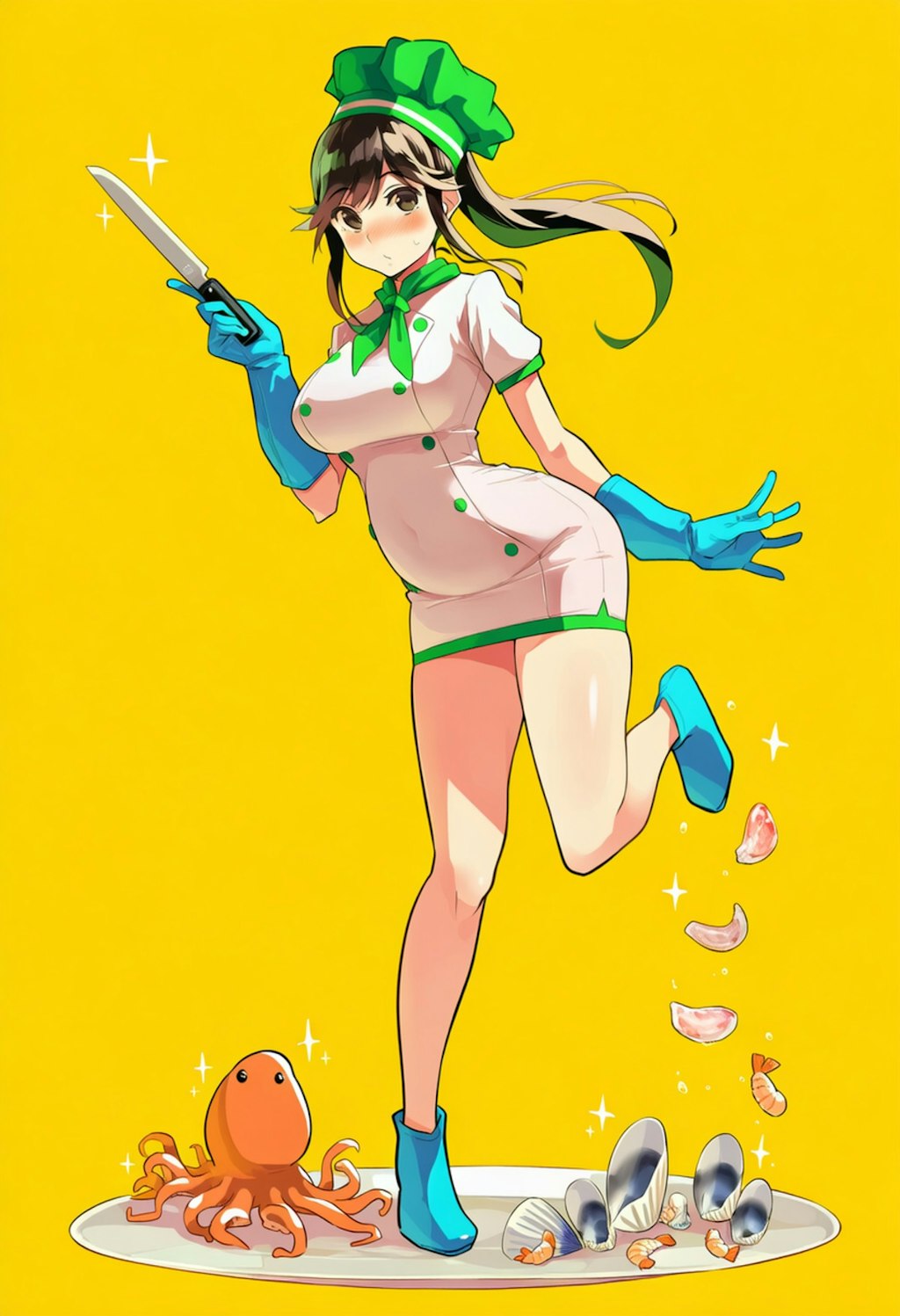野菜、魚、肉、花屋