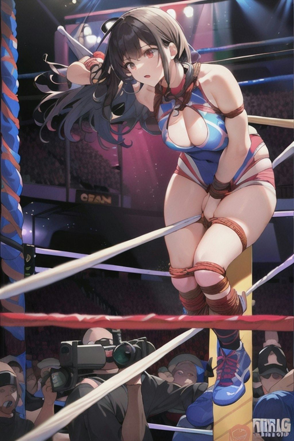 女子プロレスラー綱渡り