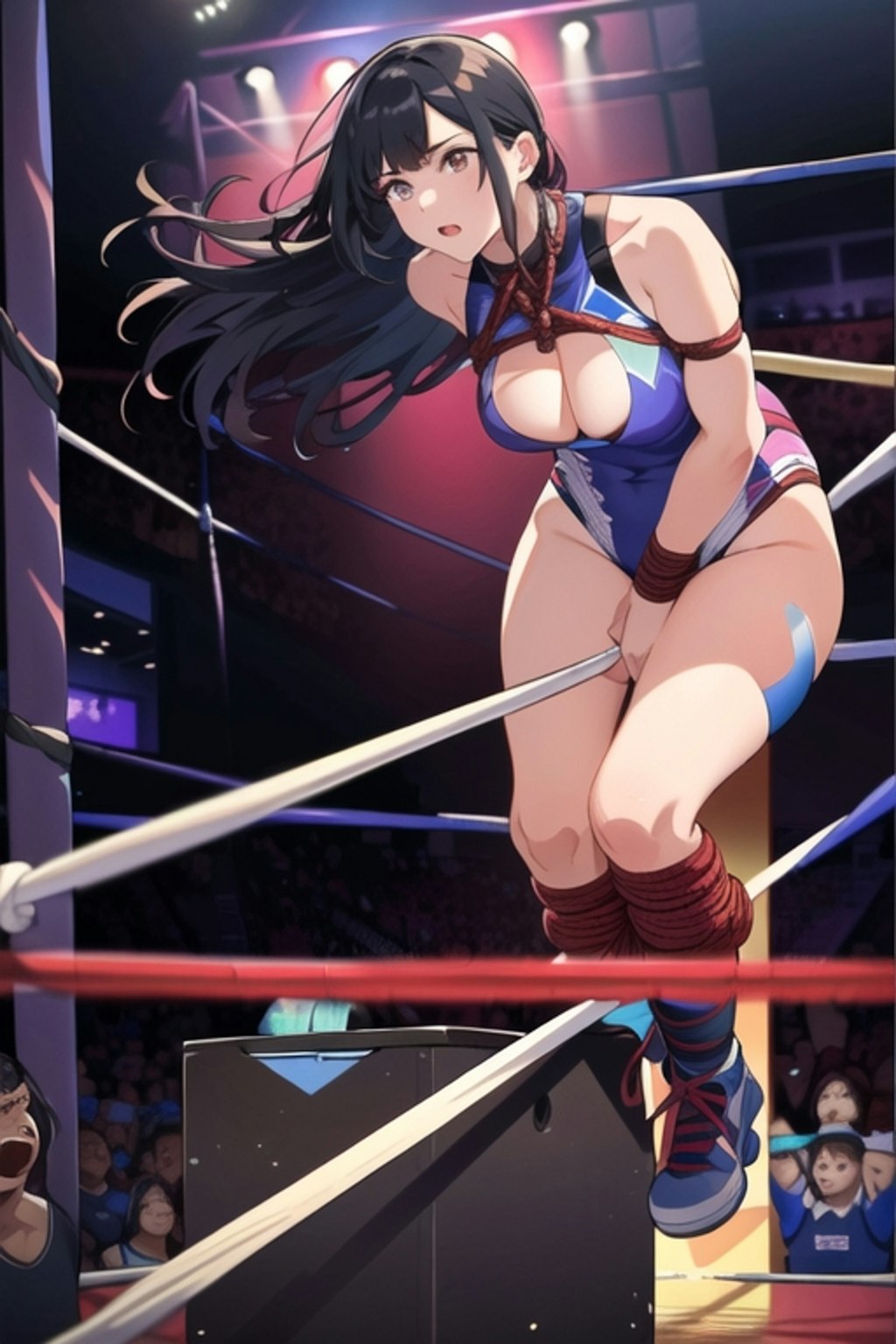 女子プロレスラー綱渡り