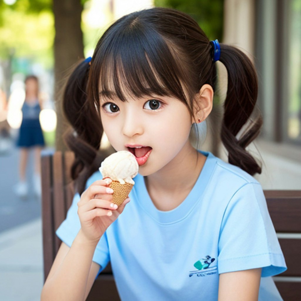 アイスクリームを食べる少女