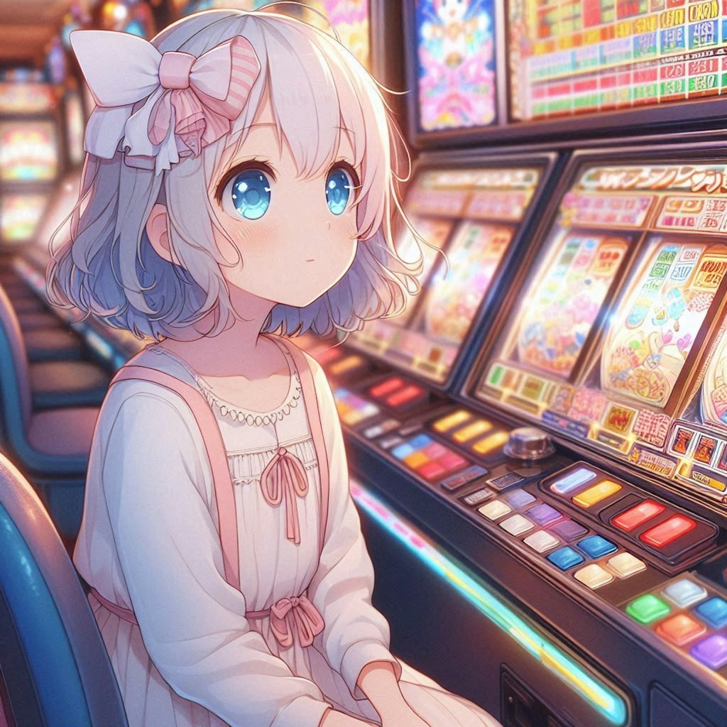 スロットで遊んでいる小さな女の子