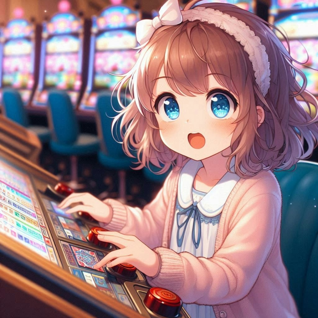 スロットで遊んでいる小さな女の子