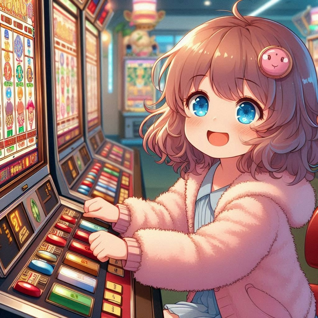 スロットで遊んでいる小さな女の子