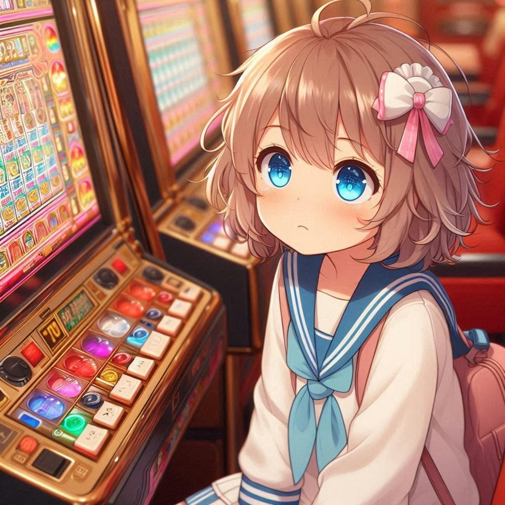 スロットで遊んでいる小さな女の子