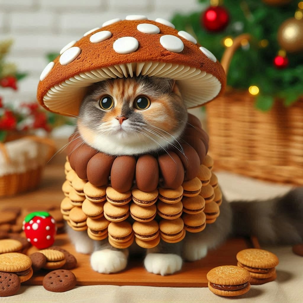 きのこの山に擬態する猫