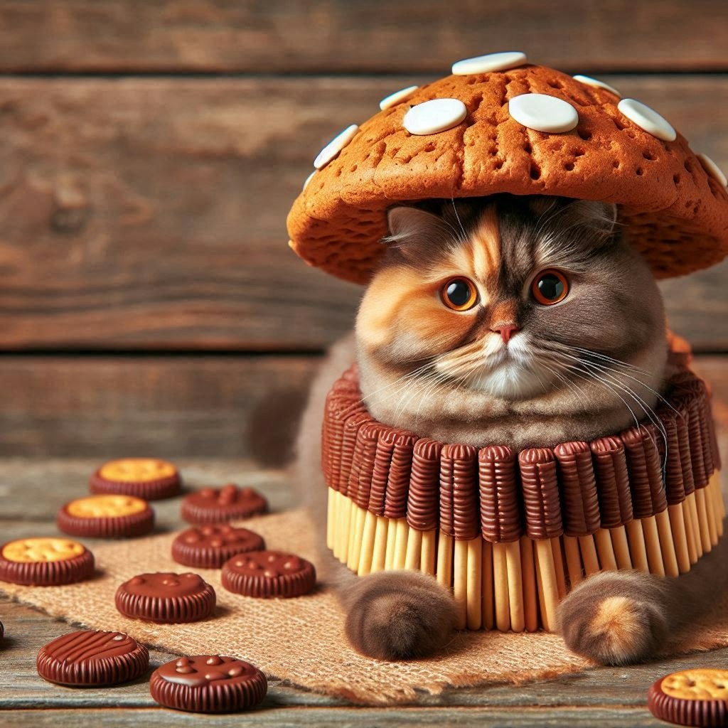 きのこの山に擬態する猫