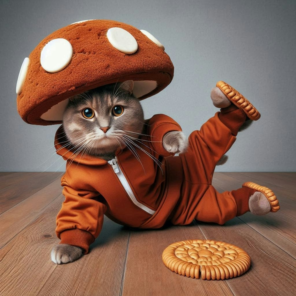 きのこの山に擬態する猫