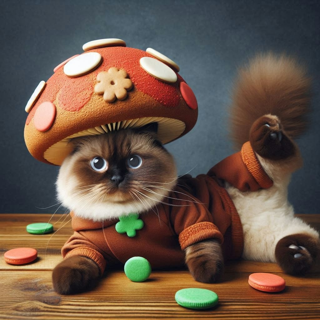 きのこの山に擬態する猫