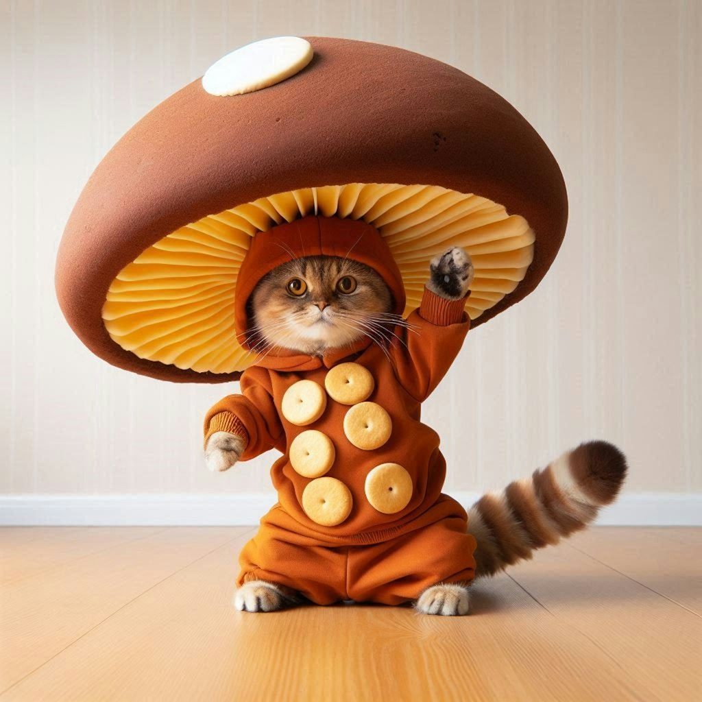 きのこの山に擬態する猫