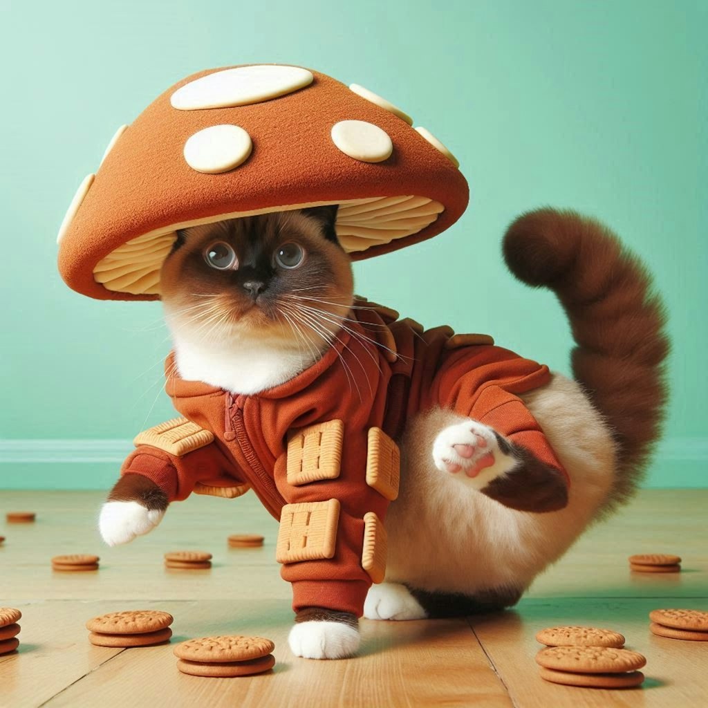 きのこの山に擬態する猫