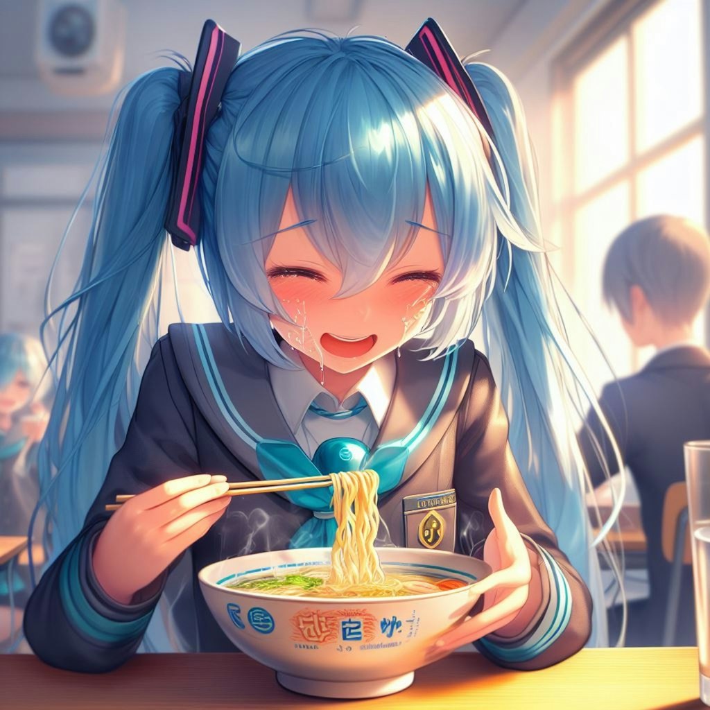 ラーメン、初音、窓辺にて