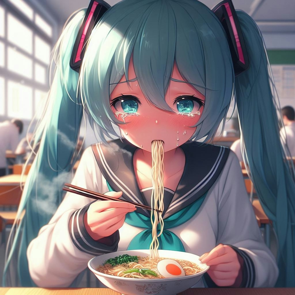 ラーメン、初音、窓辺にて