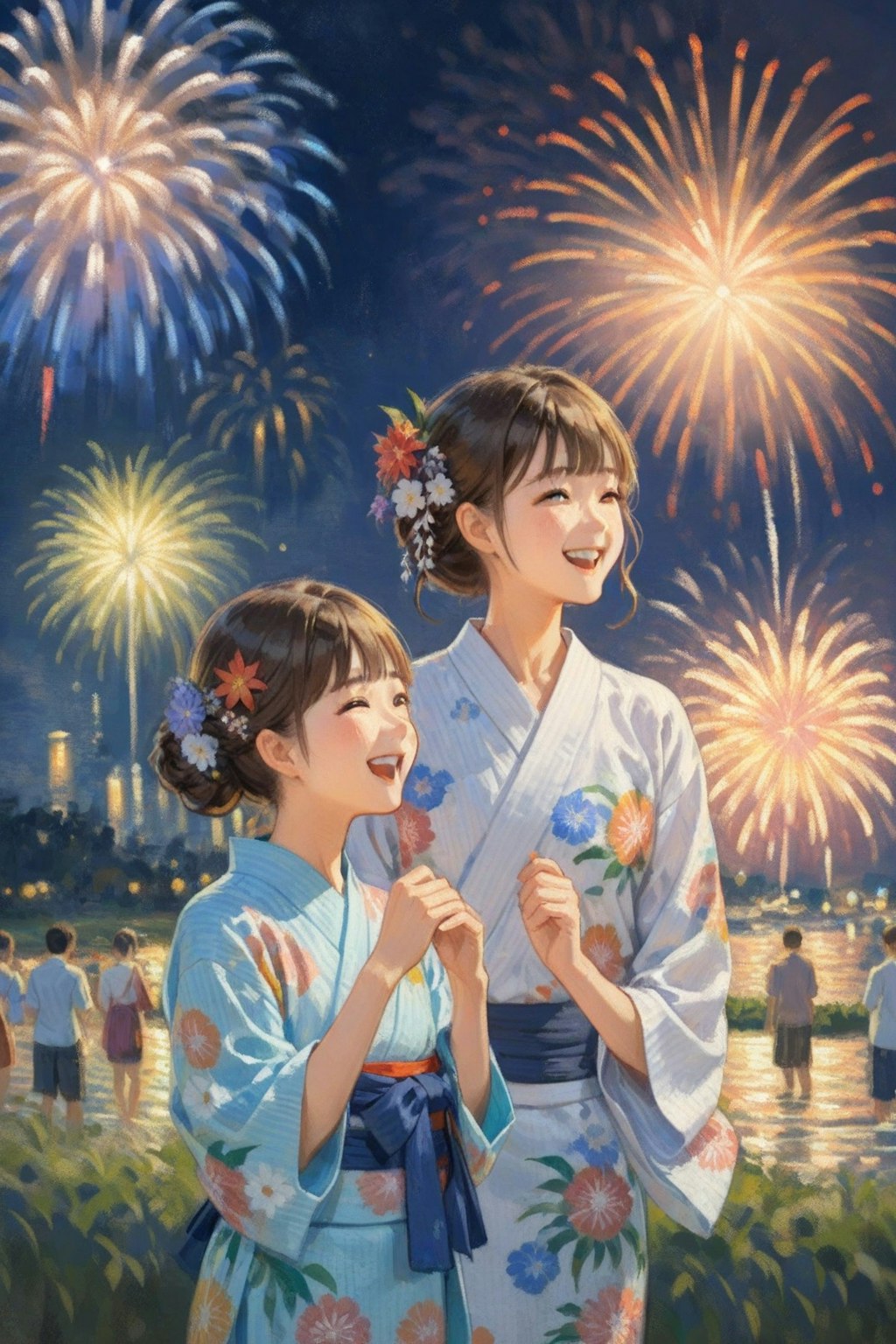 夏祭りと花火と浴衣の少女