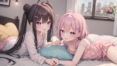 ベッドで二人の女の子