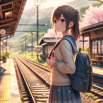 駅(桜と少女)(3)