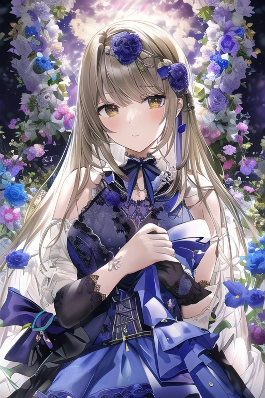 Blue Purple Flower Crowd Classical Dress