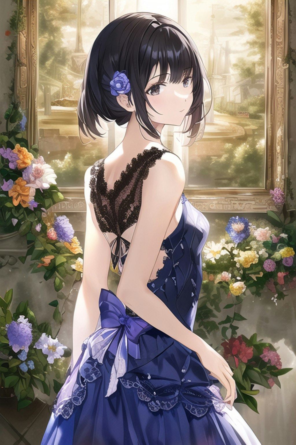 Blue Purple Flower Crowd Classical Dress