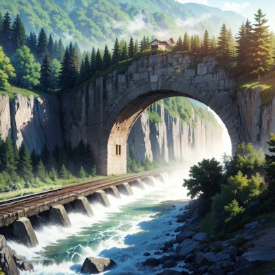 【風景画】橋と川