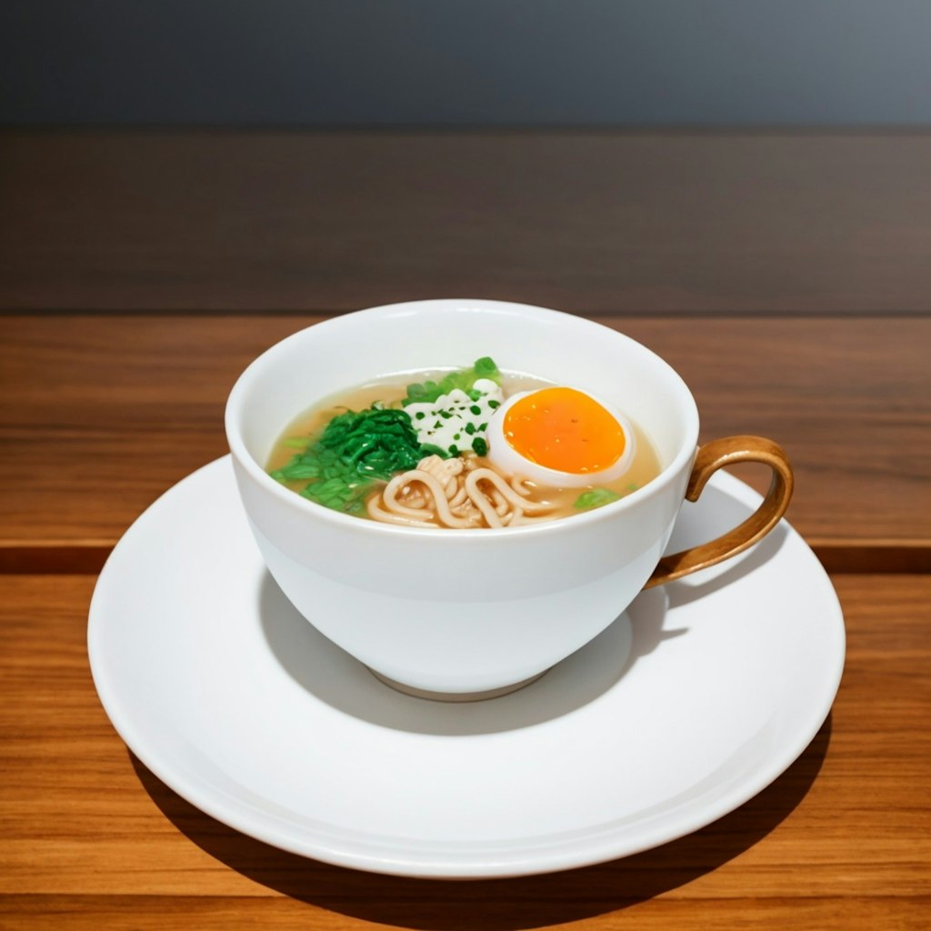 これカップラーメンやない。滅茶苦茶上品に出されたティーカップいりのラーメンや