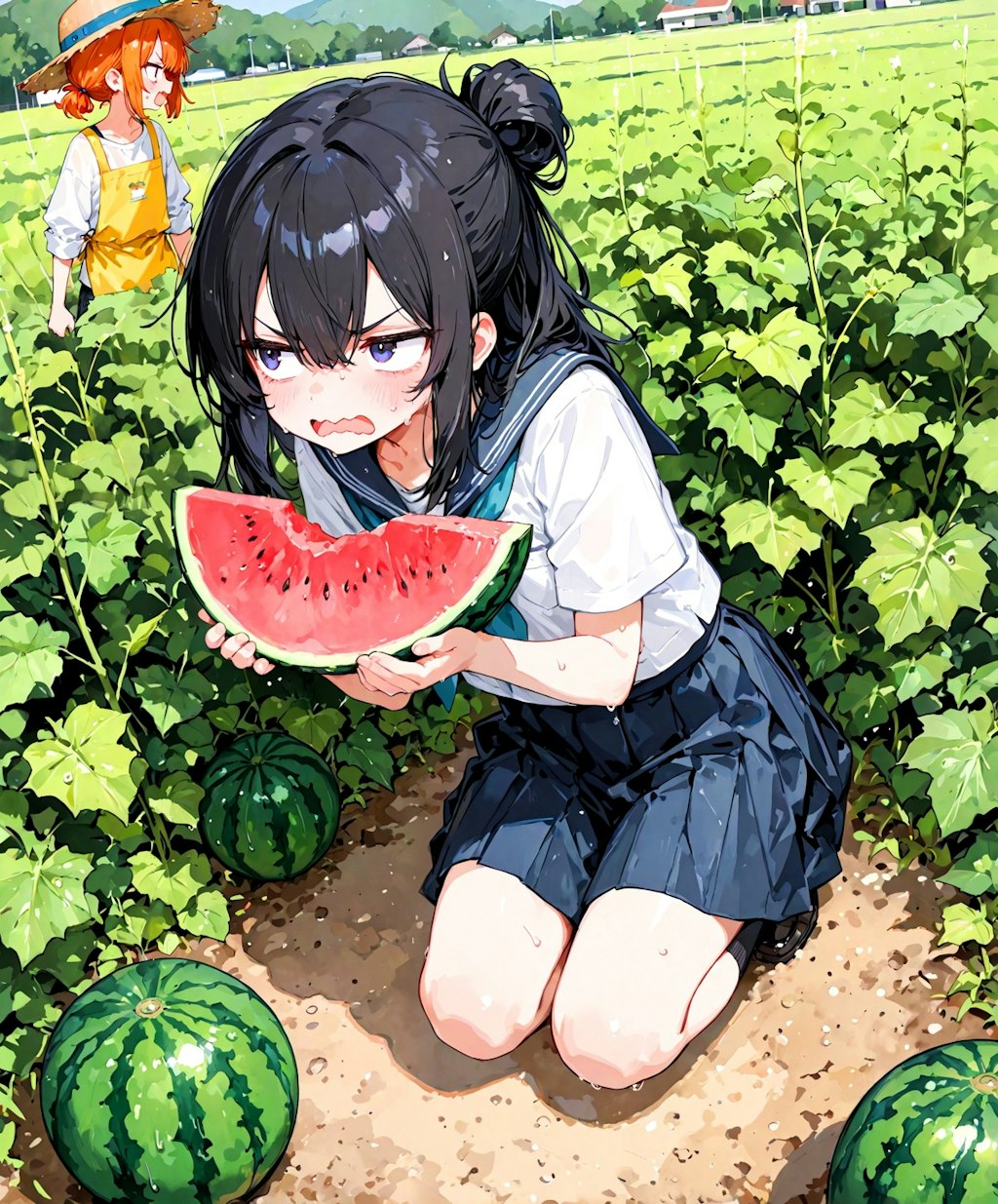 スイカ泥棒の少女