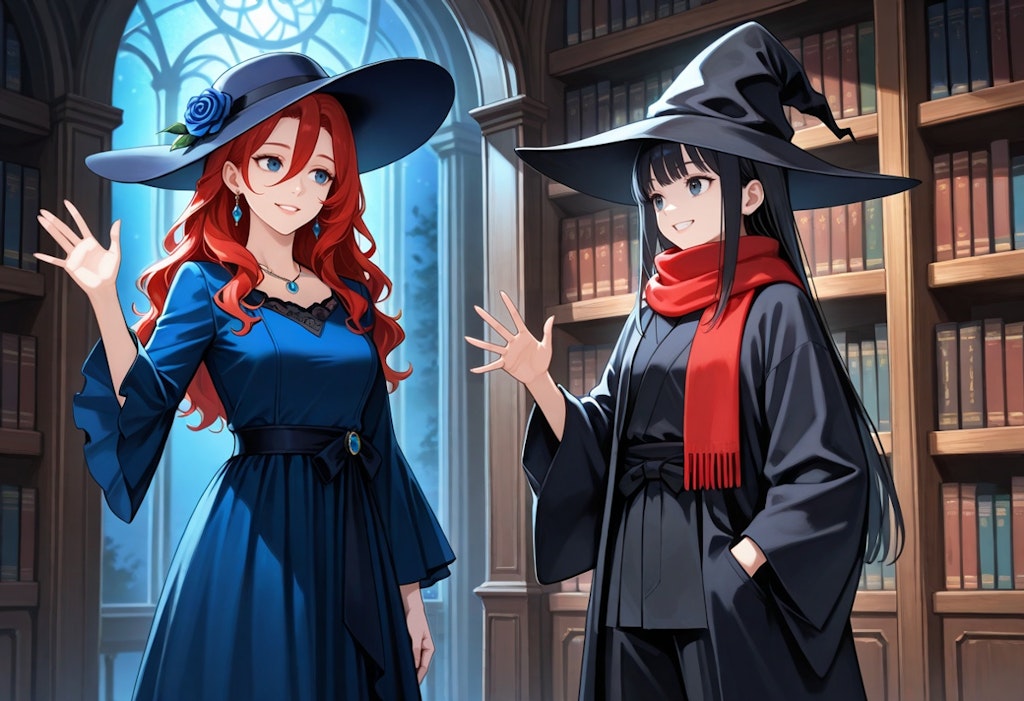 不死の魔女リーゼロッテさんといつもの魔女さんの本屋での挨拶コラボファンアート