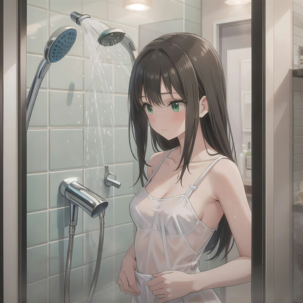 黒髪ロングでシャワーの少女２