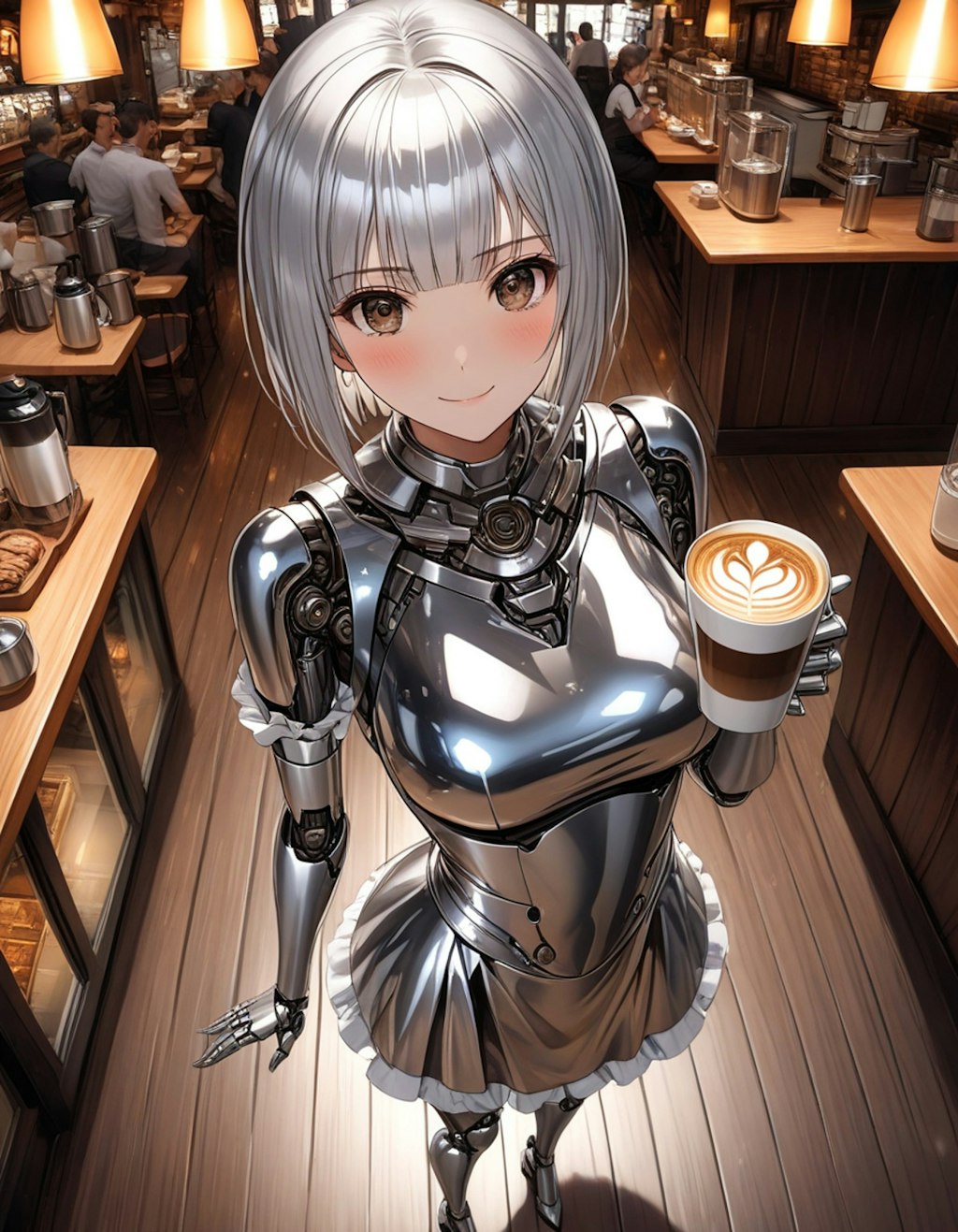 カフェで働くメカ子