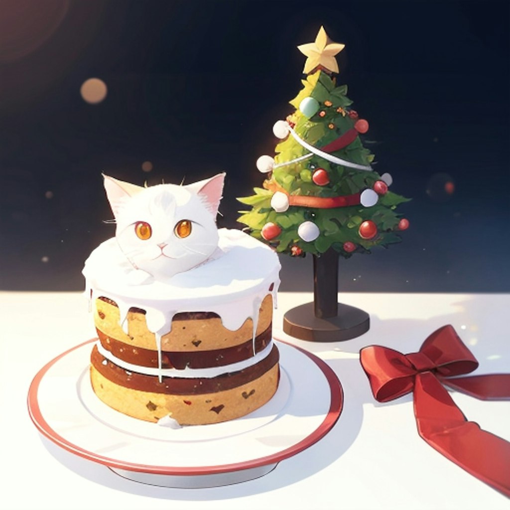 「christmas」なツリーとケーキとネコで生成してみた