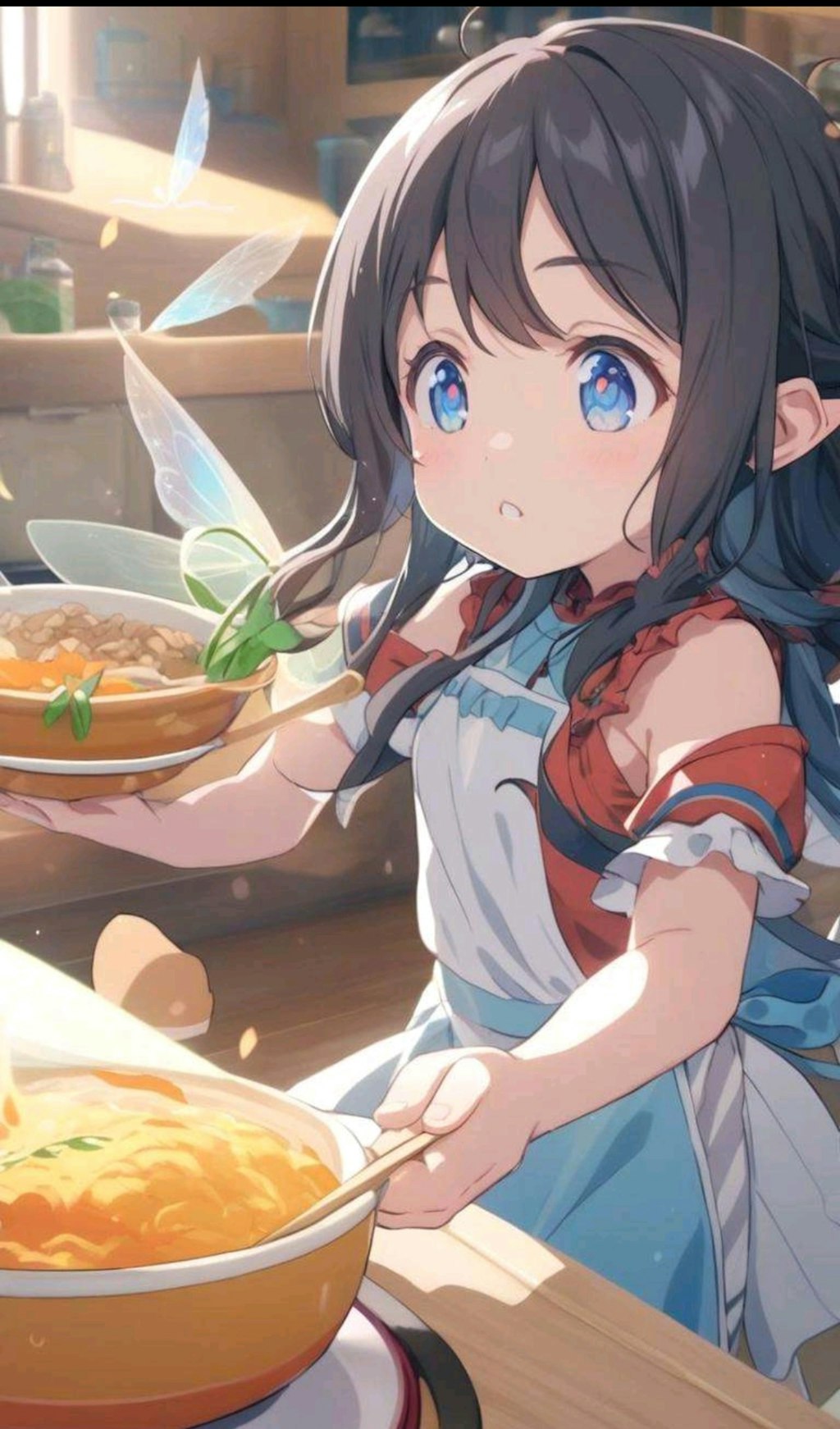 調味料の精霊と料理する小さな女の子