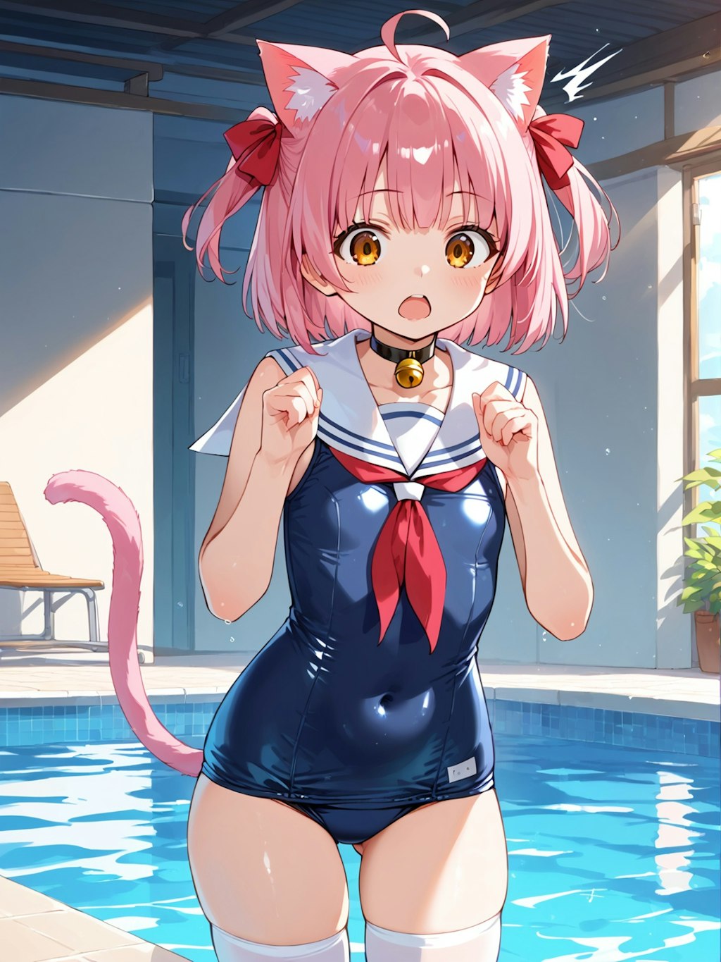 スク水＋セーラーカラーの猫耳な女の子