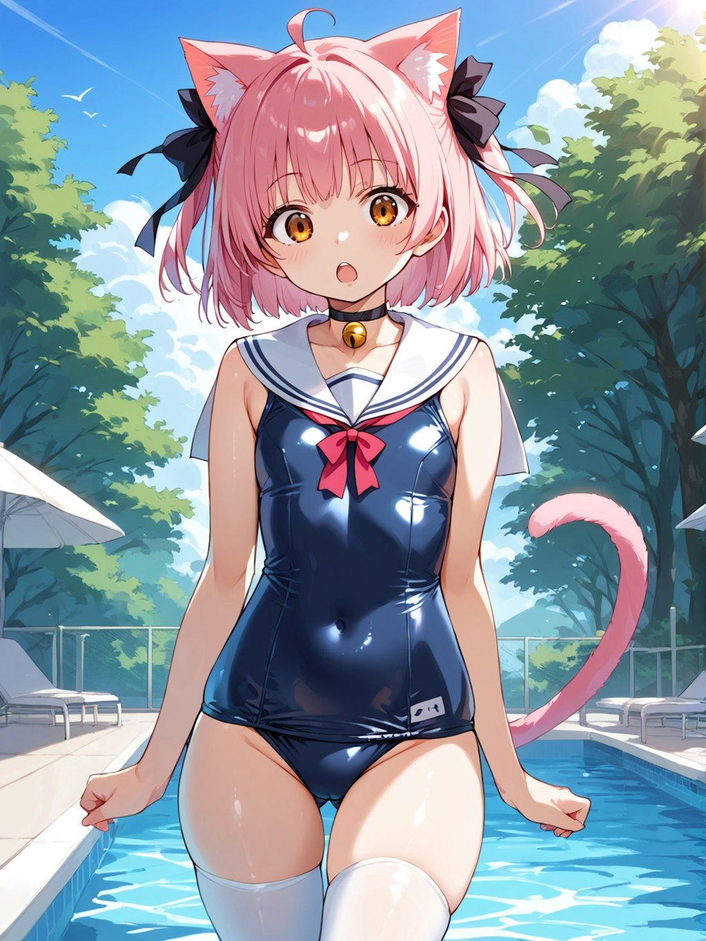 スク水＋セーラーカラーの猫耳な女の子