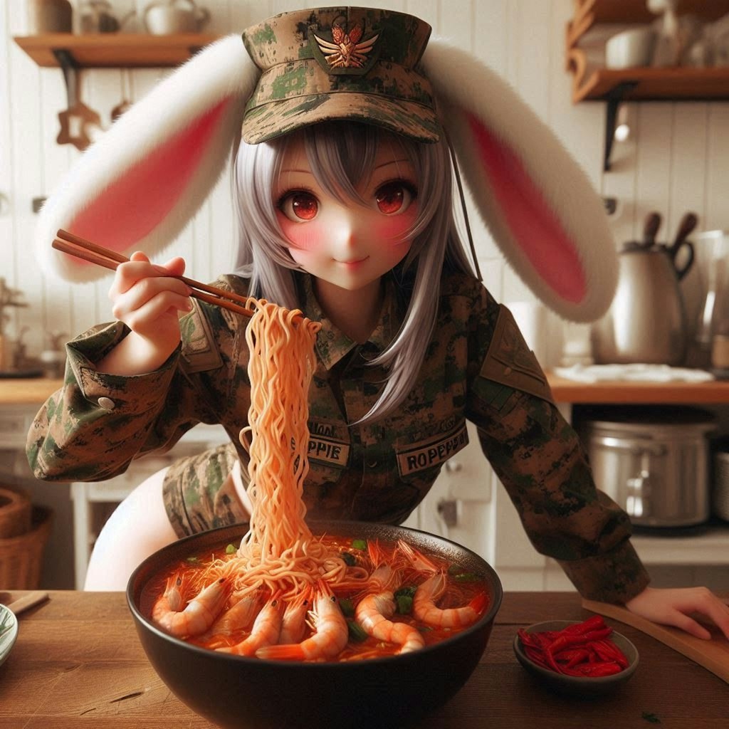 激辛海鮮麺を作るウサギ