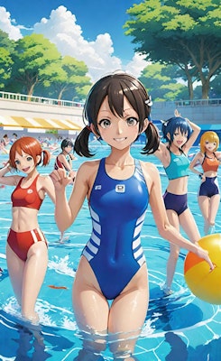 [12枚] 夏休み中、中学生は公営プールの入場無料です（※ただし女子に限る）（水と少女・一般向けの６）