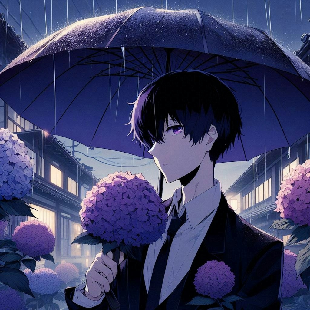 傘と黒髪短髪男性と、紫陽花…その2-2(6枚)