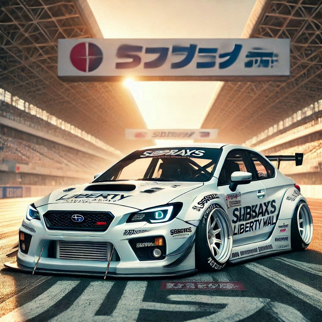 ホワイトカラーリバティーウォークWRXのドリ車