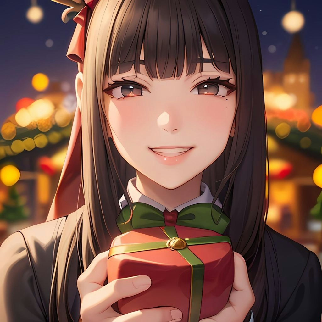 クリスマスプレゼントを持った女の子