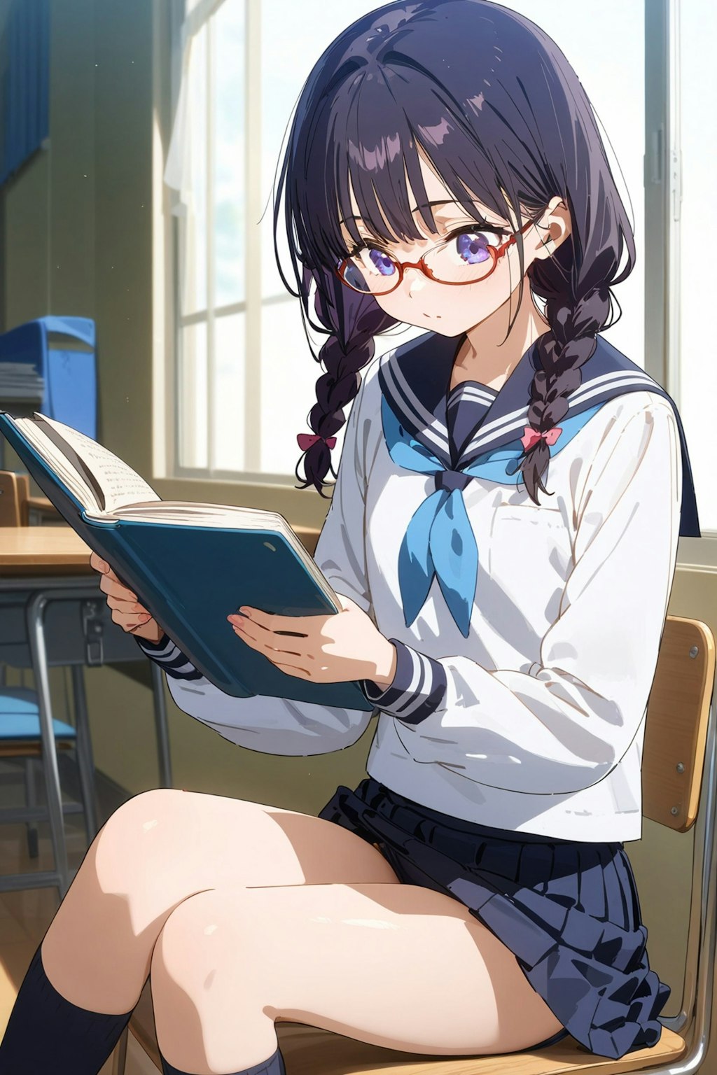 読書する眼鏡っ娘