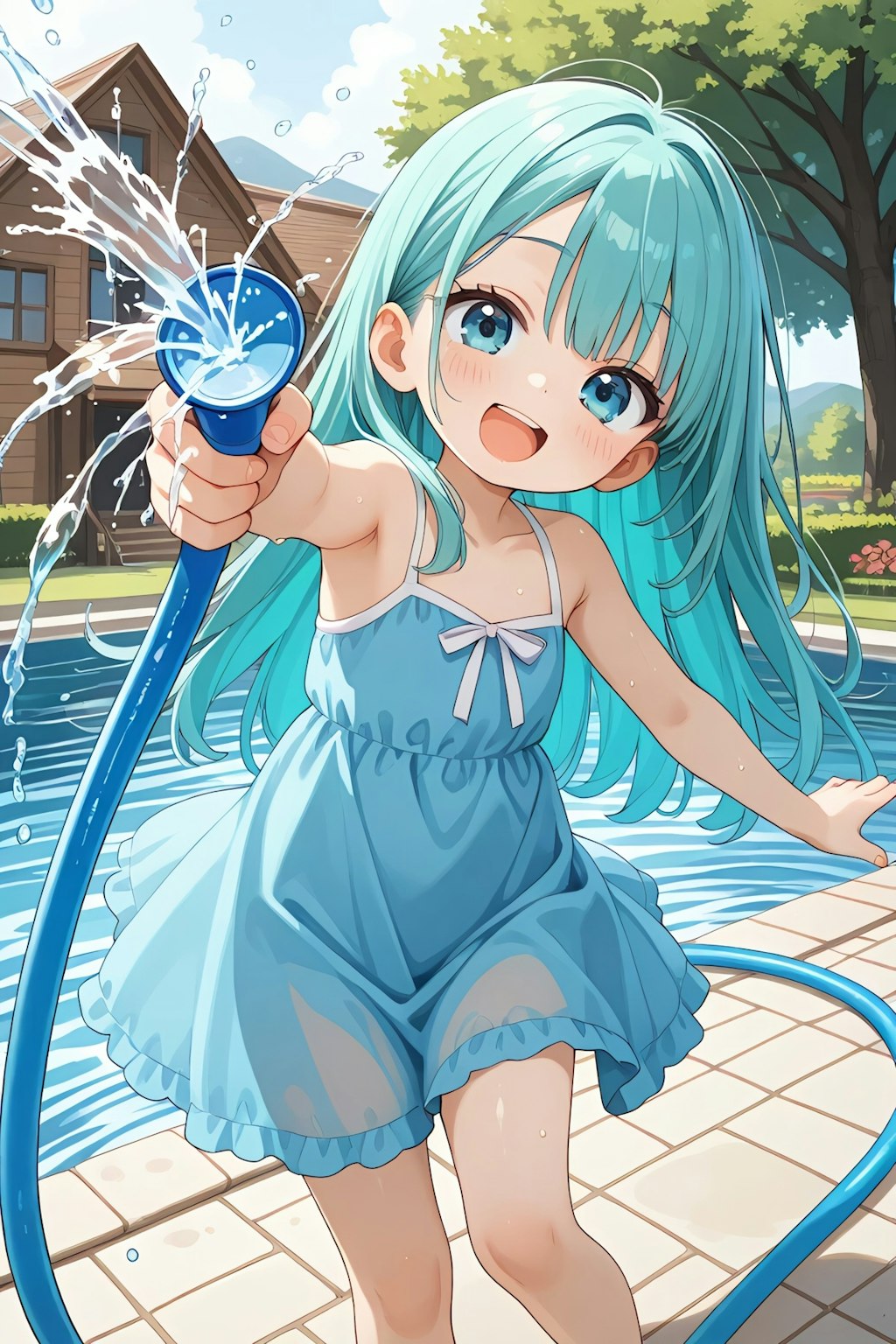 暑いので水遊び
