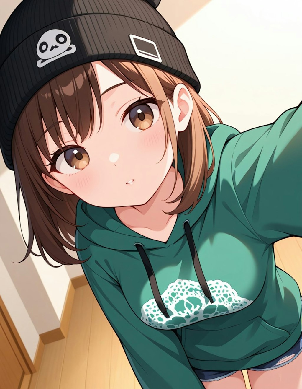 自撮りするパーカー少女
