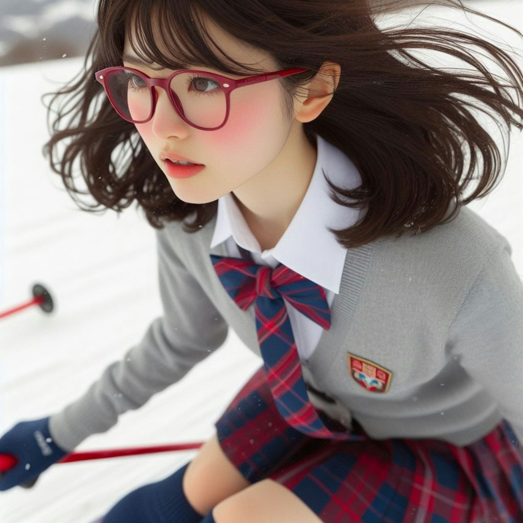 眼鏡女子 楓のスキー