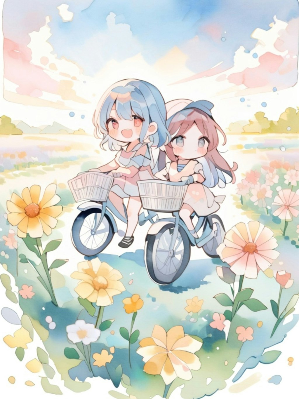 自転車に乗る仲良しちゃん