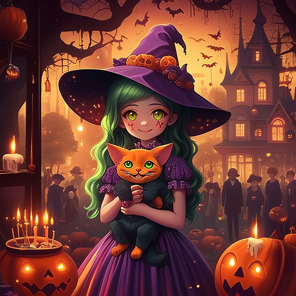 魔女とオレンジ猫のハロウィンナイト