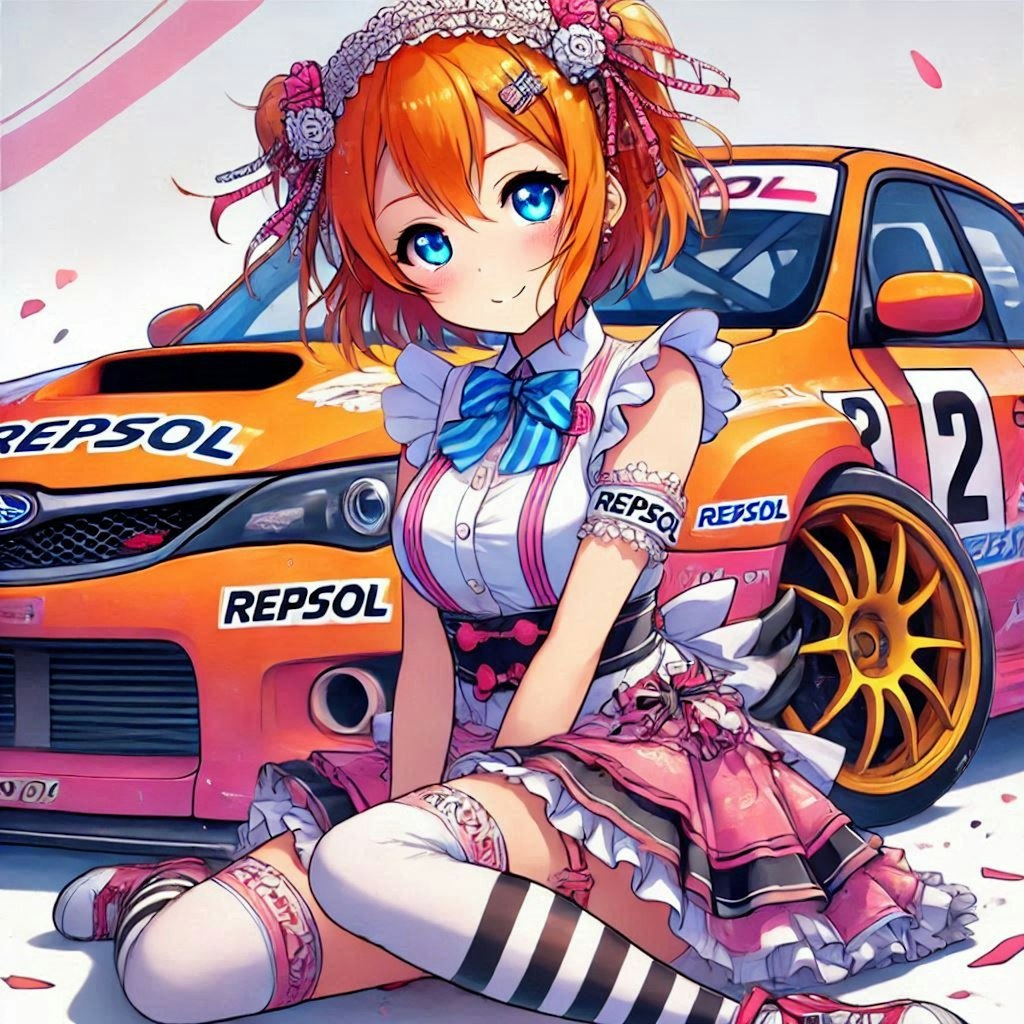 ラブライブキャラとレプソルカラーWRXレーシングカー