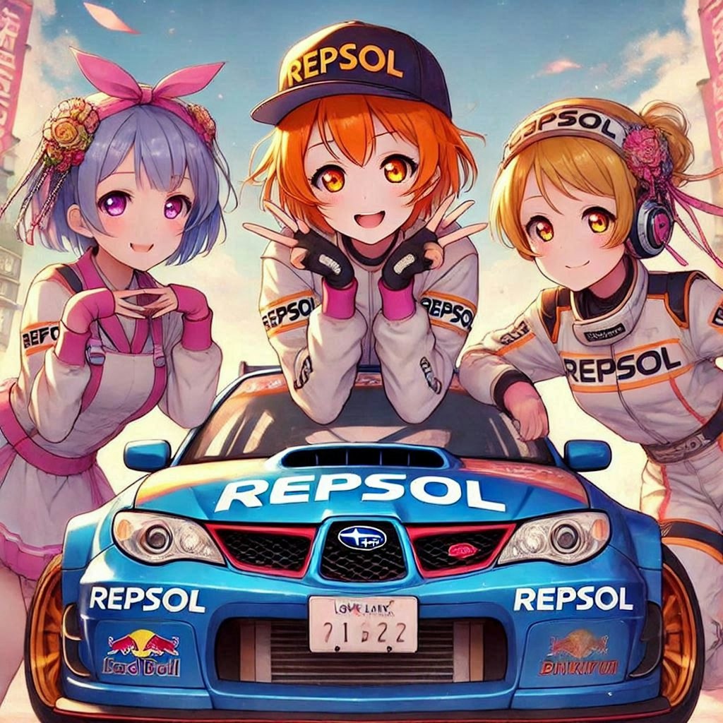 ラブライブキャラとレプソルカラーWRXレーシングカー